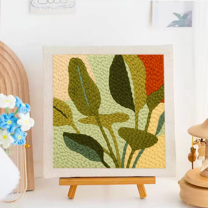 Boho Green Leaves Punch Needle Embroidery Kits