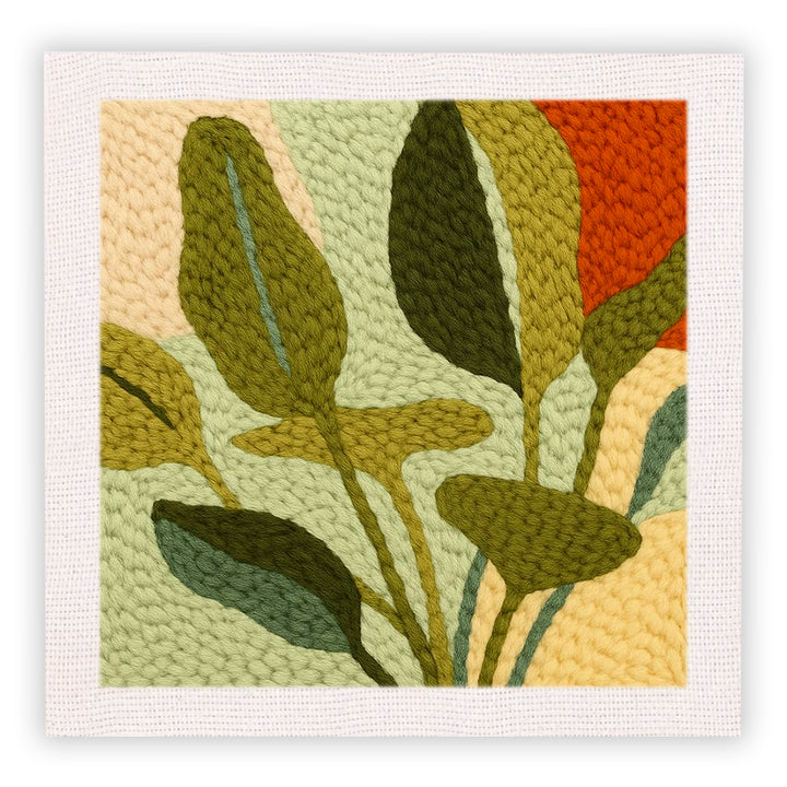 Boho Green Leaves Punch Needle Embroidery Kits