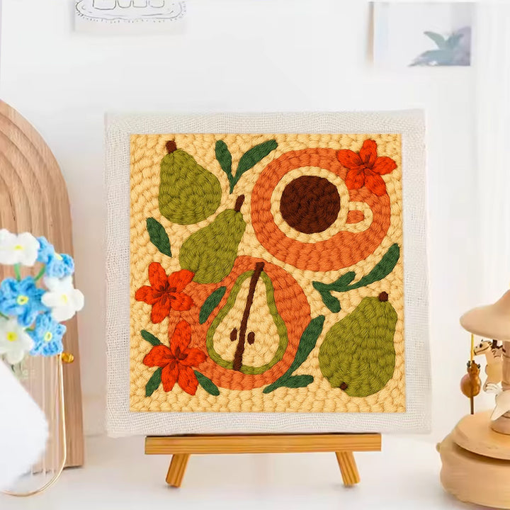Warm Tone Pear Coffee Punch Needle Embroidery Kits
