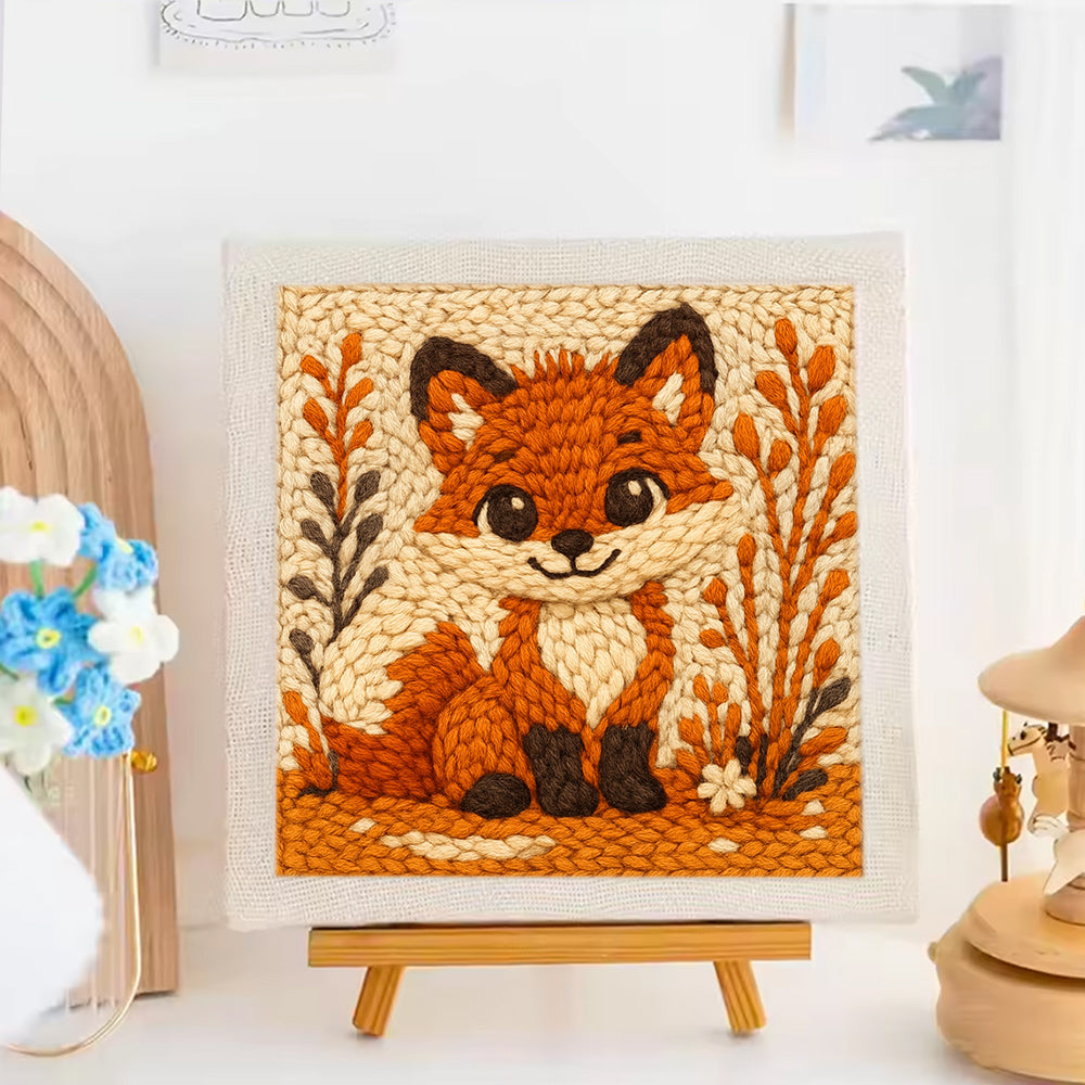 Retro Cute Fox Punch Needle Embroidery Kits