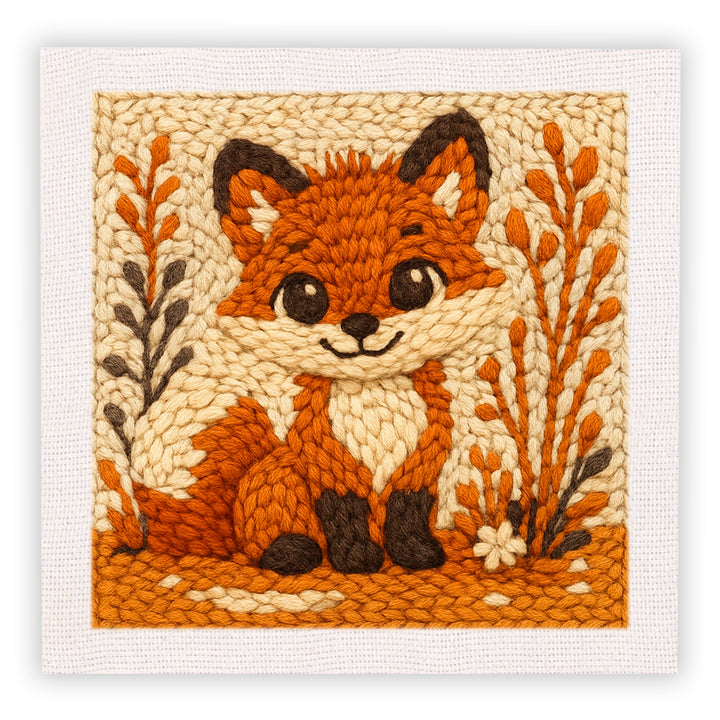 Retro Cute Fox Punch Needle Embroidery Kits