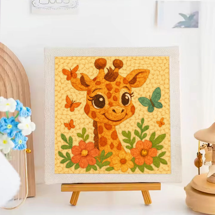 Cute Giraffe with Butterflies Punch Needle Embroidery Kits