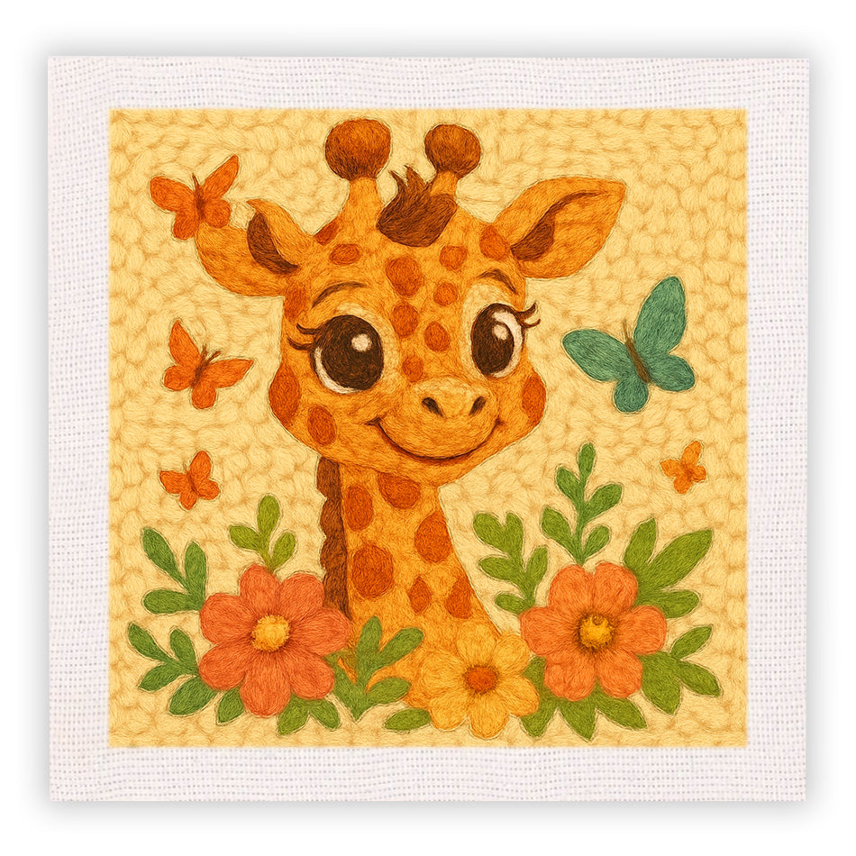 Cute Giraffe with Butterflies Punch Needle Embroidery Kits