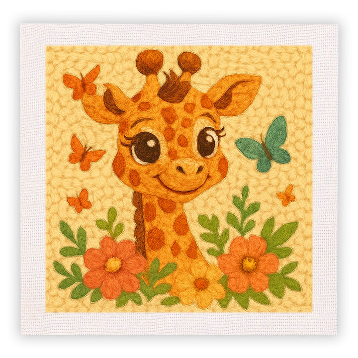Cute Giraffe with Butterflies Punch Needle Embroidery Kits
