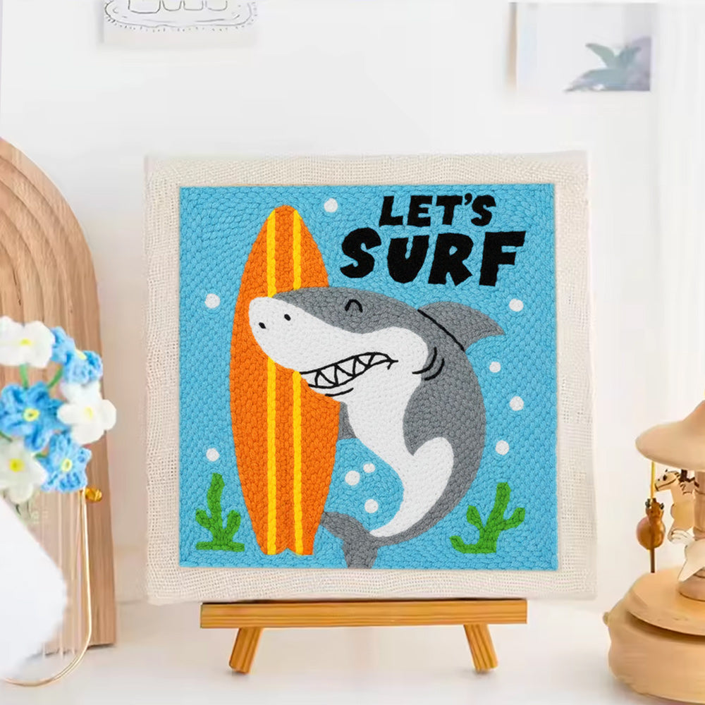 Surfboard Shark Punch Needle Embroidery Kits