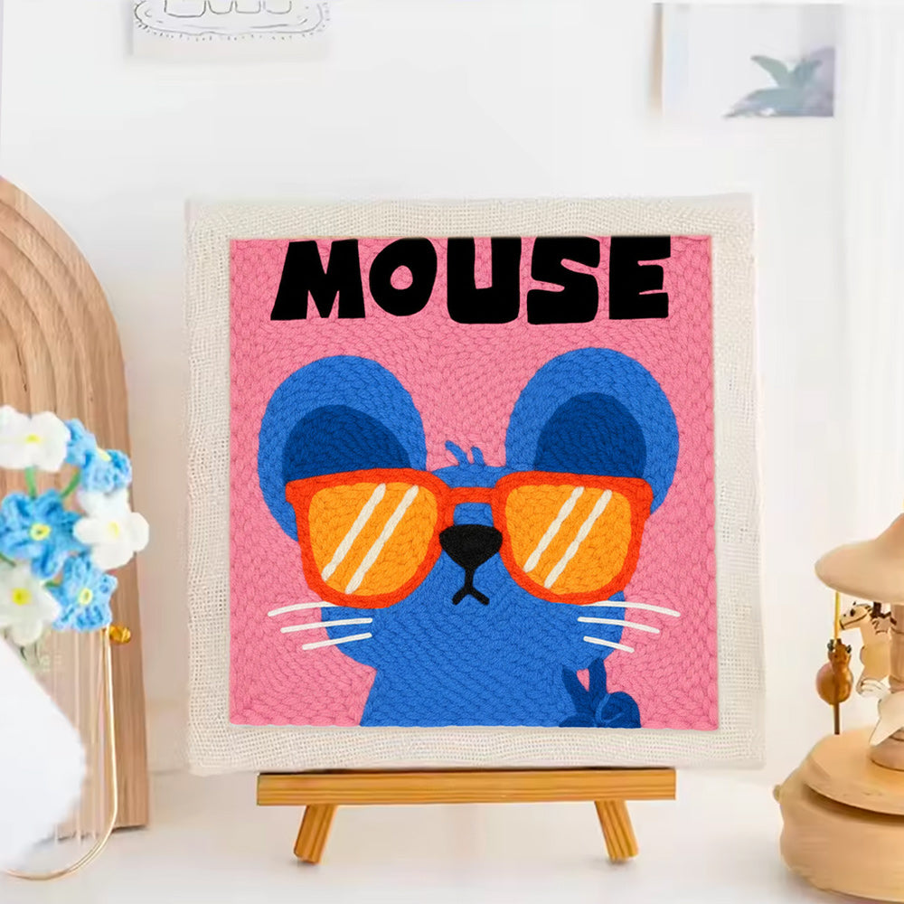 Blue Mouse Punch Needle Embroidery Kits