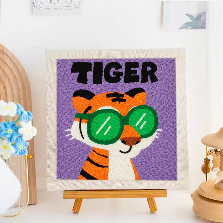 Green Sunglasses Tiger Punch Needle Embroidery Kits