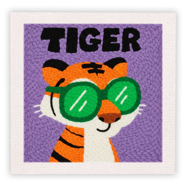Green Sunglasses Tiger Punch Needle Embroidery Kits