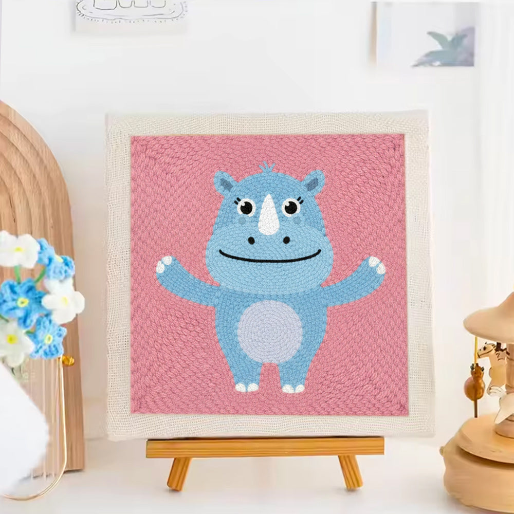 Blue Rhinoceros Punch Needle Embroidery Kits