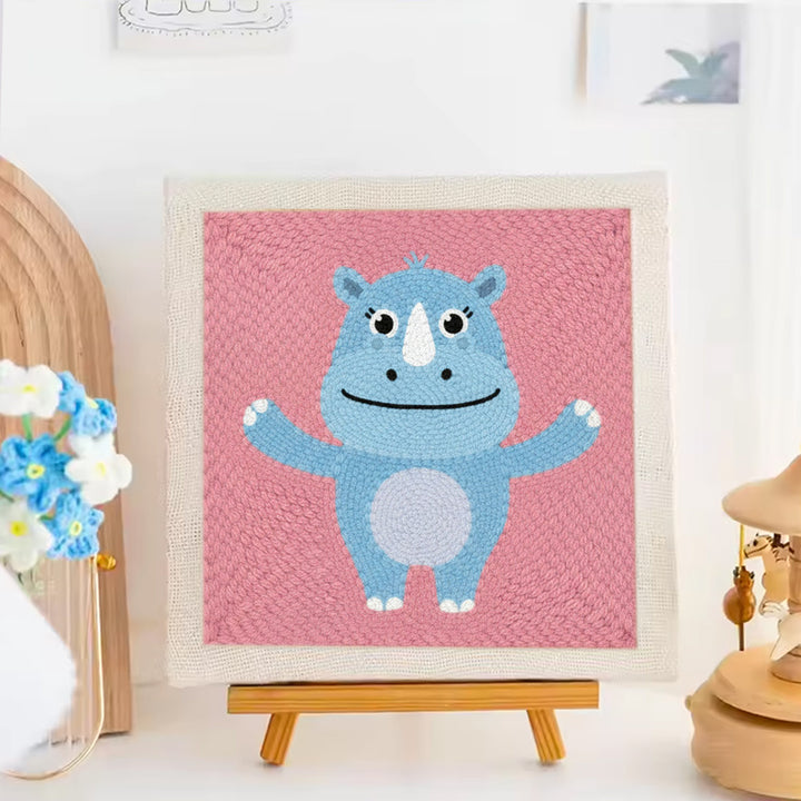 Blue Rhinoceros Punch Needle Embroidery Kits