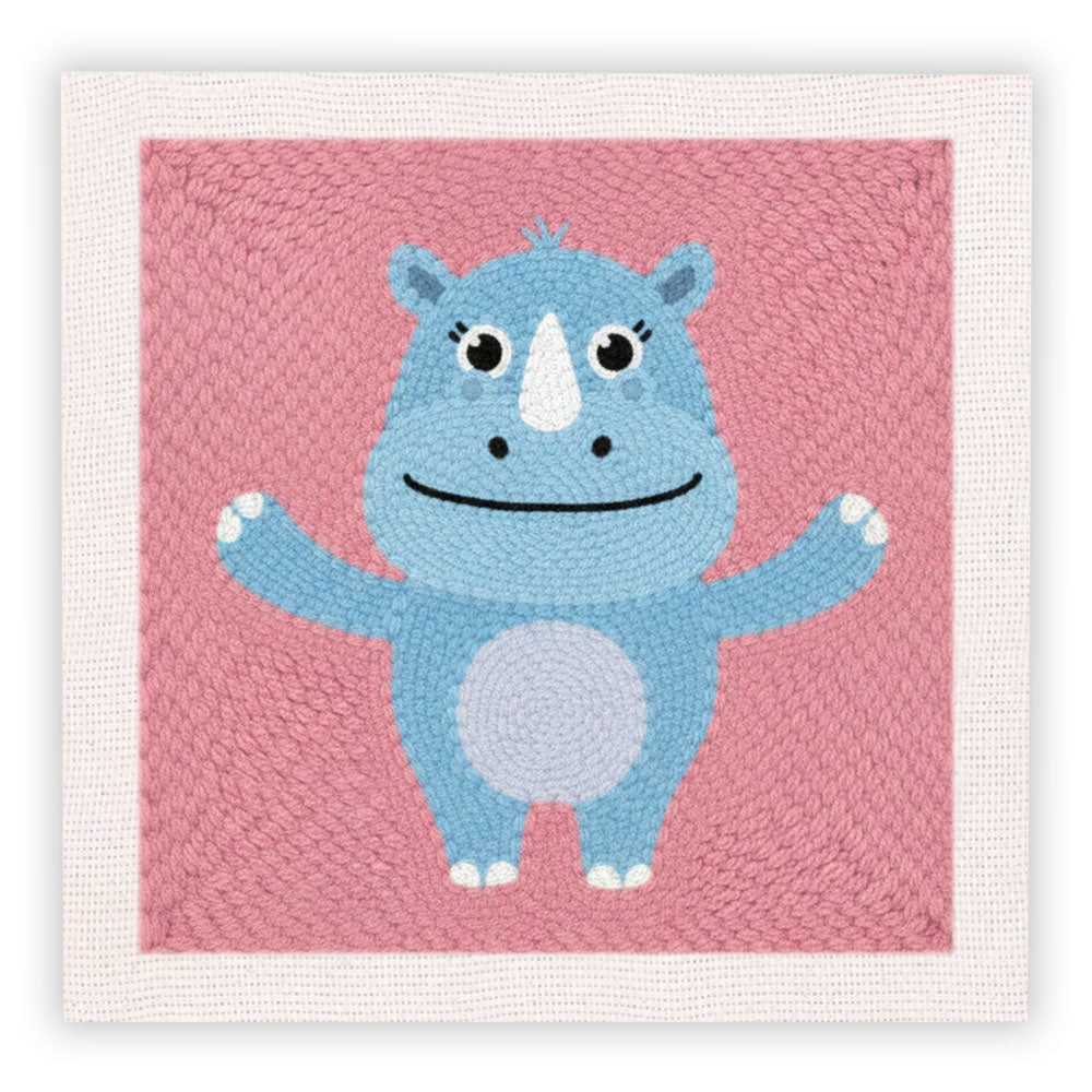 Blue Rhinoceros Punch Needle Embroidery Kits