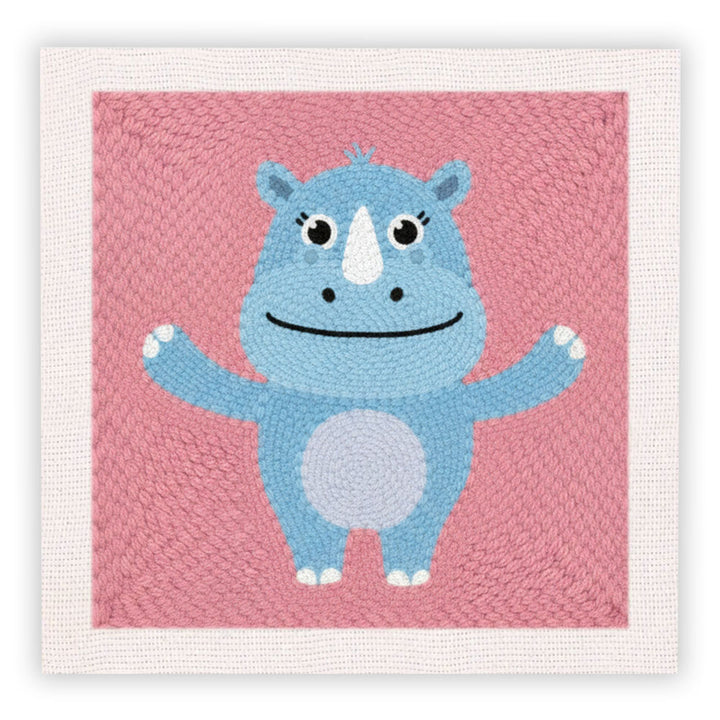 Blue Rhinoceros Punch Needle Embroidery Kits