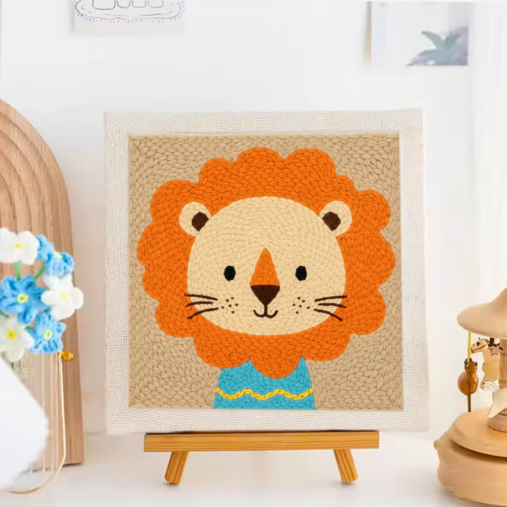 Blue T-shirt Lion Punch Needle Embroidery Kits