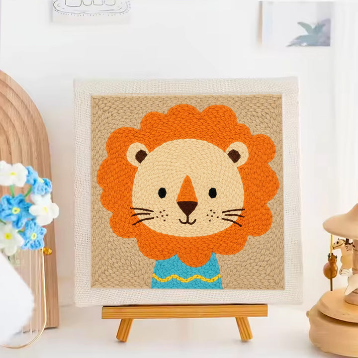 Blue T-shirt Lion Punch Needle Embroidery Kits