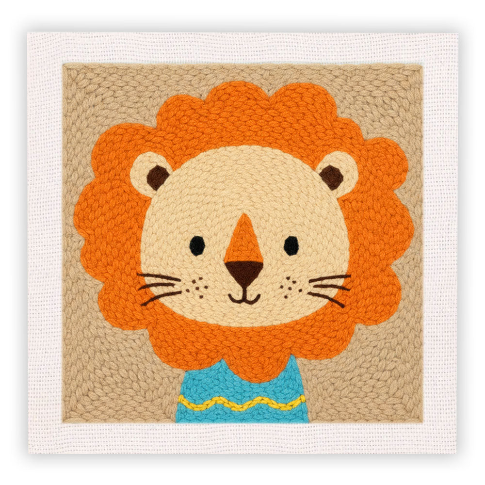 Blue T-shirt Lion Punch Needle Embroidery Kits