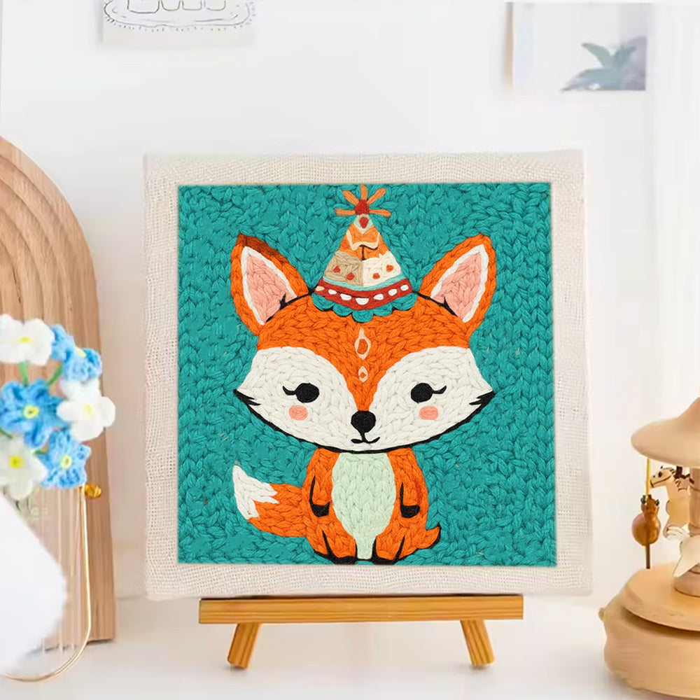Cone-hat Fox Punch Needle Embroidery Kits