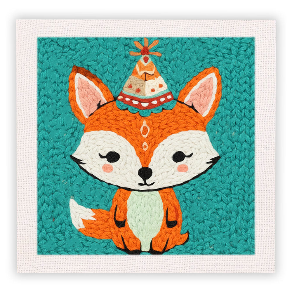 Cone-hat Fox Punch Needle Embroidery Kits