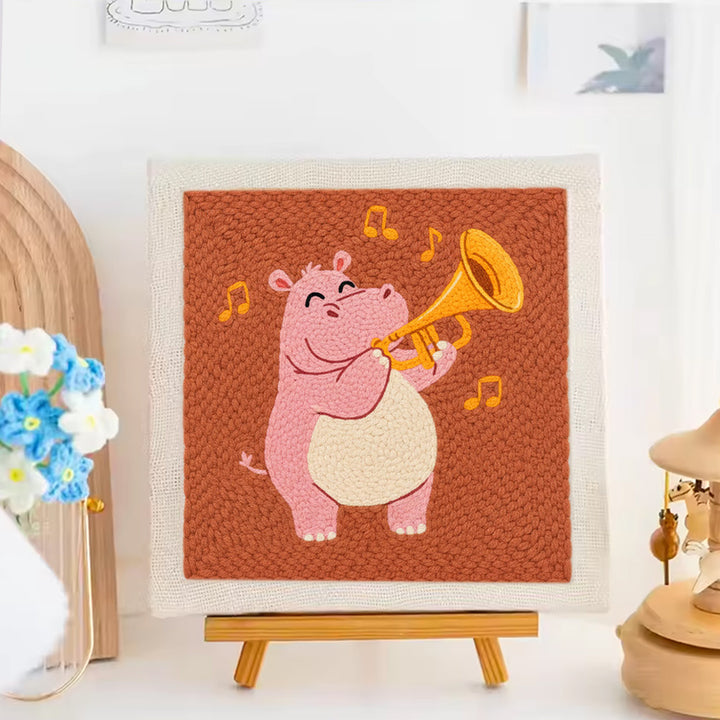 Hippo playing Music Punch Needle Embroidery Kits