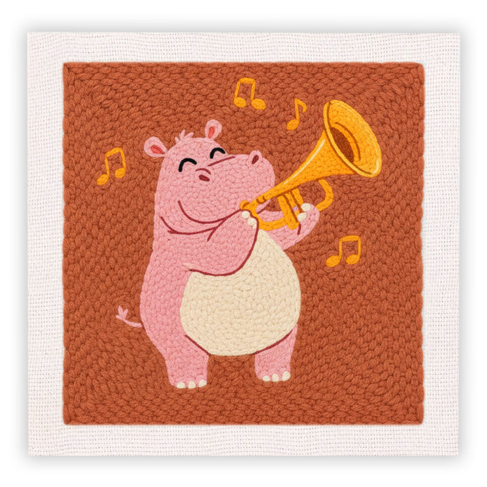 Hippo playing Music Punch Needle Embroidery Kits