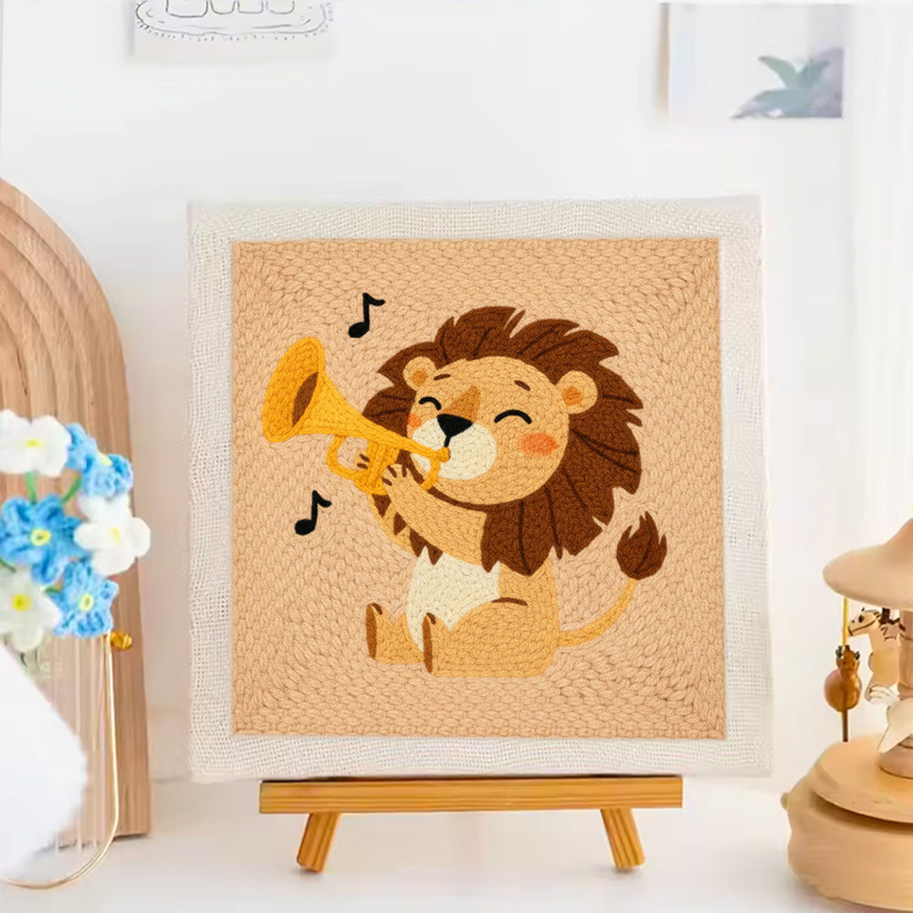 Lion playing Music Punch Needle Embroidery Kits