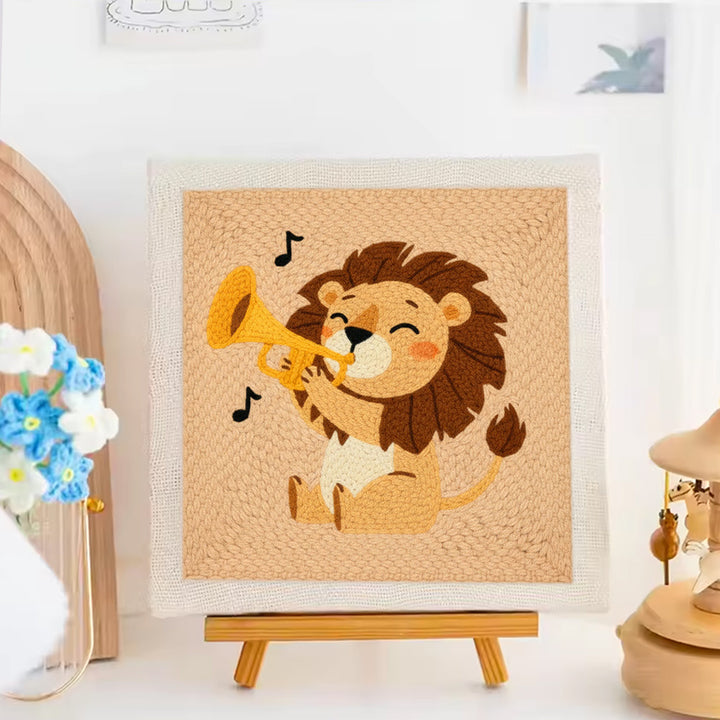 Lion playing Music Punch Needle Embroidery Kits