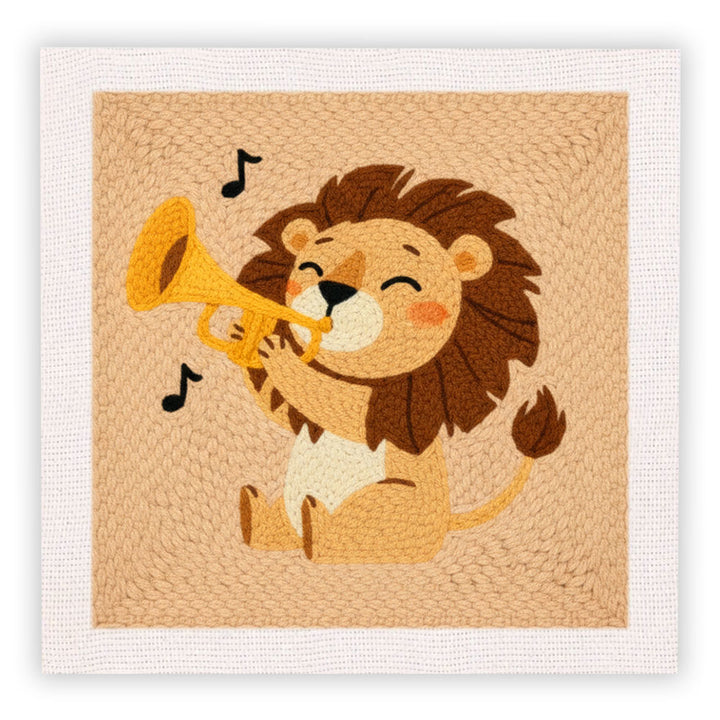 Lion playing Music Punch Needle Embroidery Kits