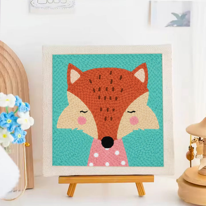Pink Polka Dot Fox Punch Needle Embroidery Kits