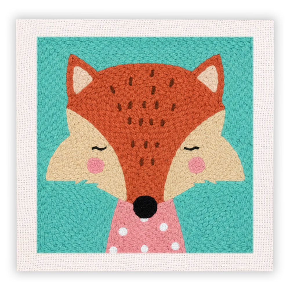 Pink Polka Dot Fox Punch Needle Embroidery Kits