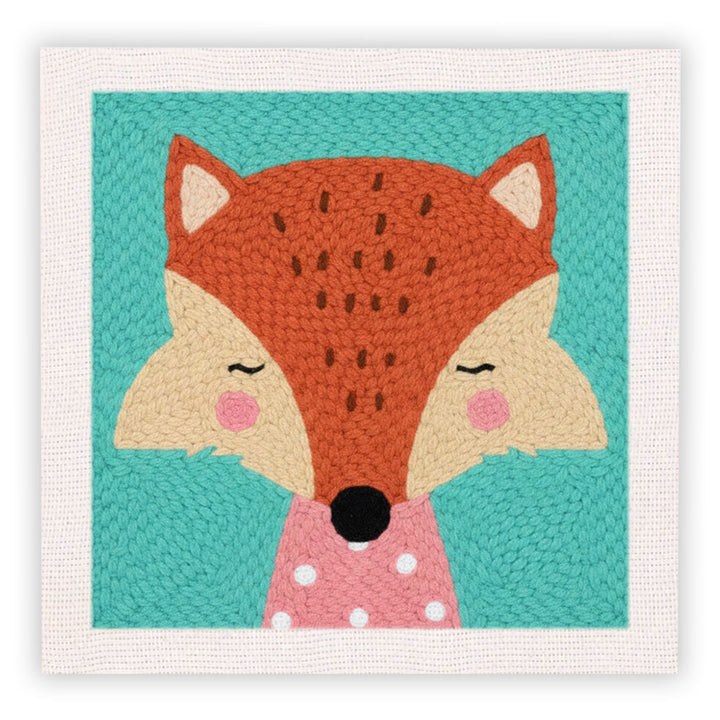 Pink Polka Dot Fox Punch Needle Embroidery Kits