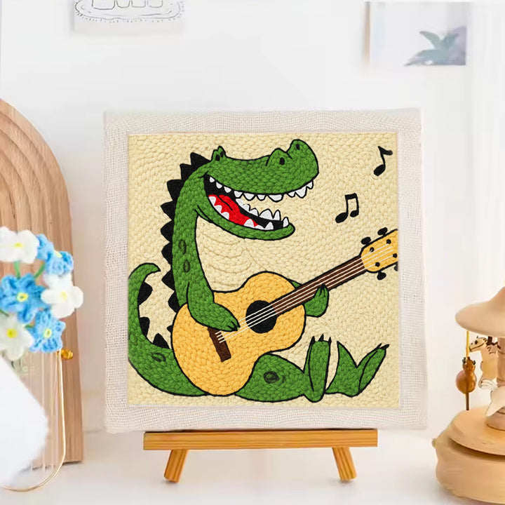 Guitar-playing Crocodile Punch Needle Embroidery Kits