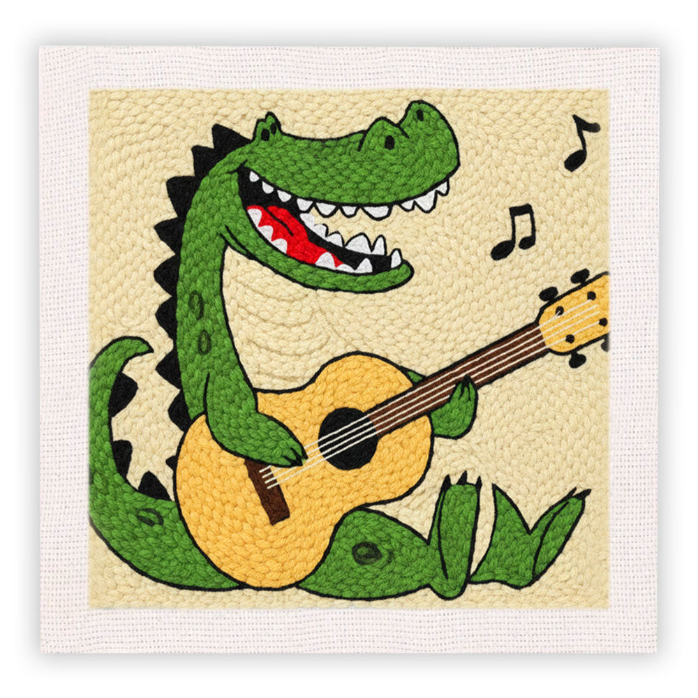 Guitar-playing Crocodile Punch Needle Embroidery Kits