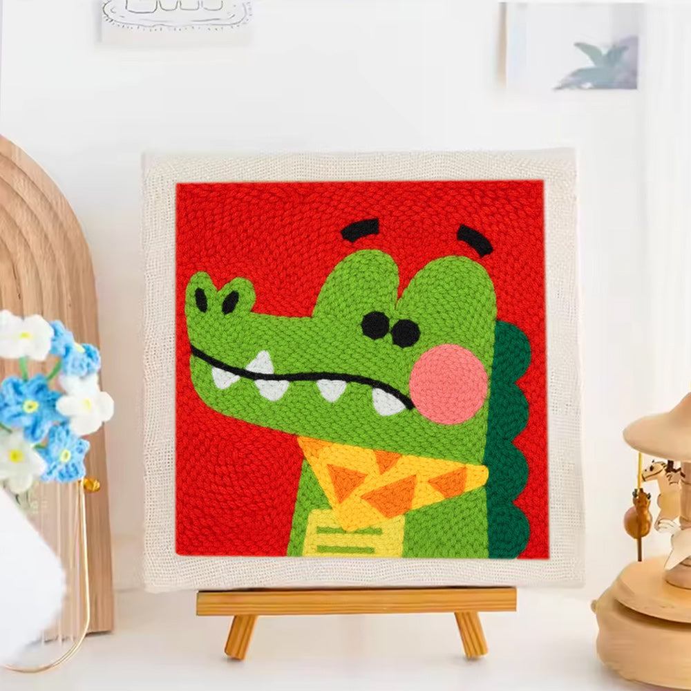 Crocodile wearing a Scarf Punch Needle Embroidery Kits