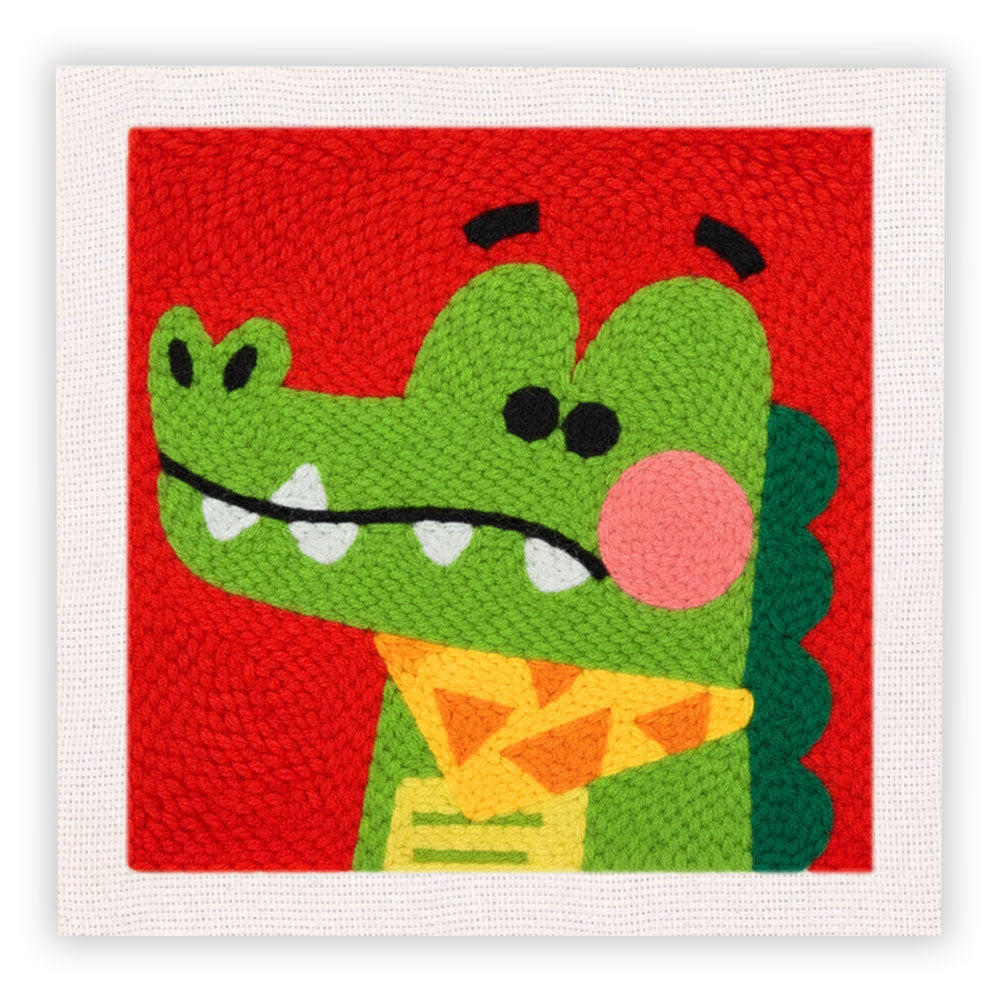 Crocodile wearing a Scarf Punch Needle Embroidery Kits