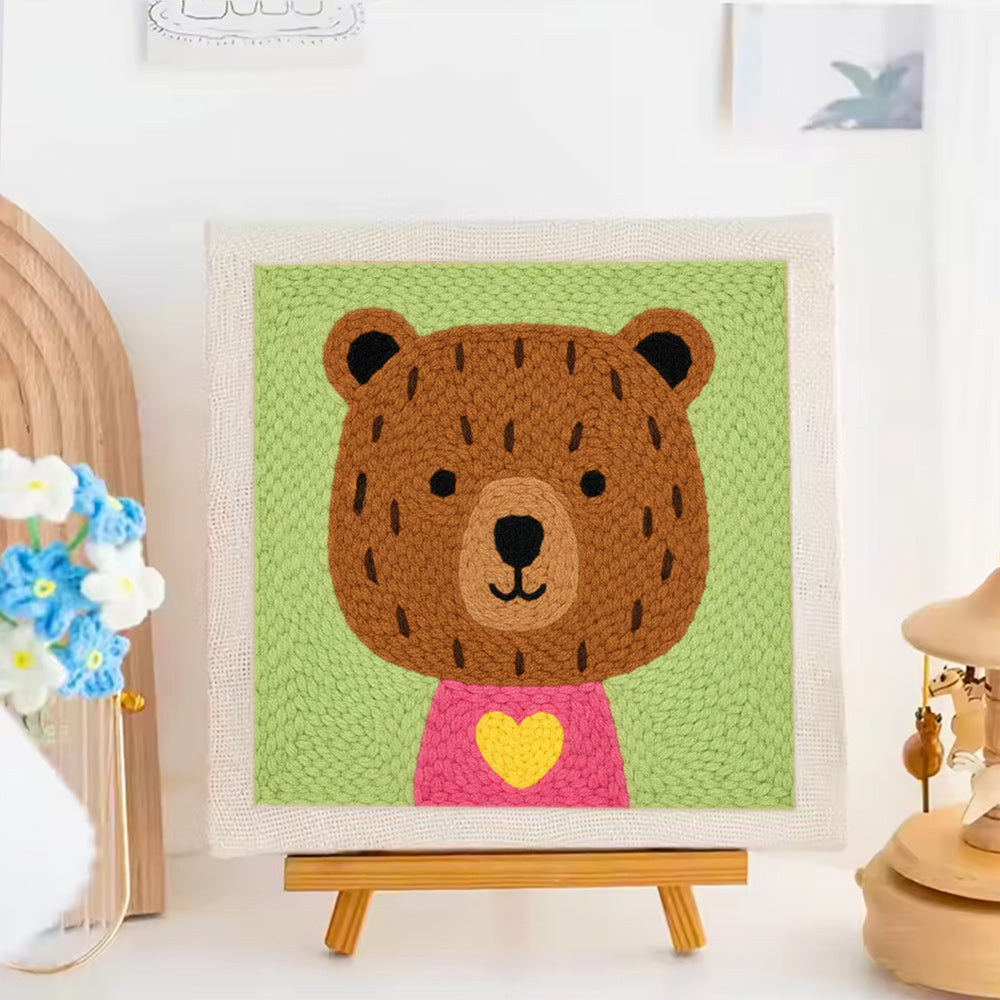 Yellow Heart Bear Punch Needle Embroidery Kits