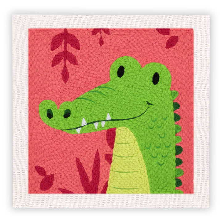 Pink Background Crocodile Punch Needle Embroidery Kits