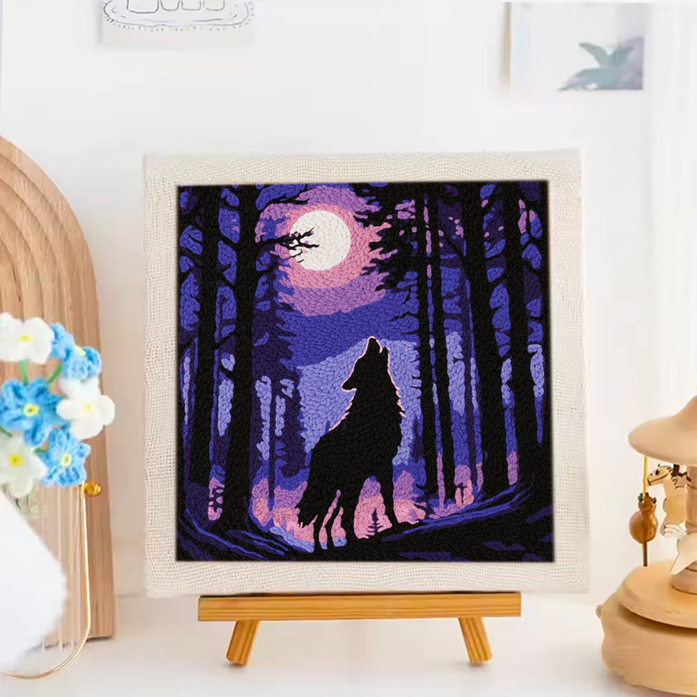 Midnight Wolf Howl Punch Needle Embroidery Kits