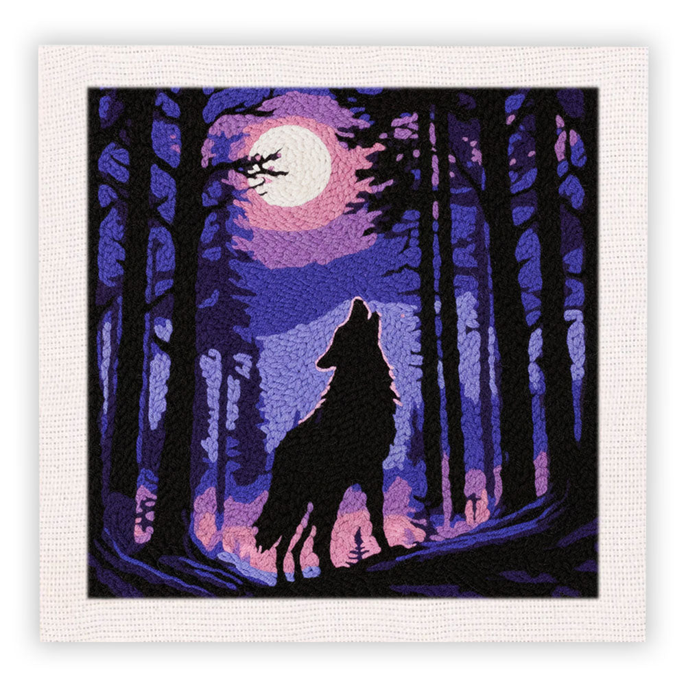 Midnight Wolf Howl Punch Needle Embroidery Kits