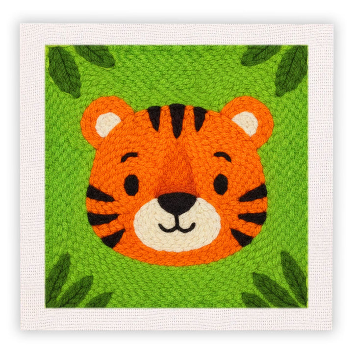 Green Background Tiger Punch Needle Embroidery Kits