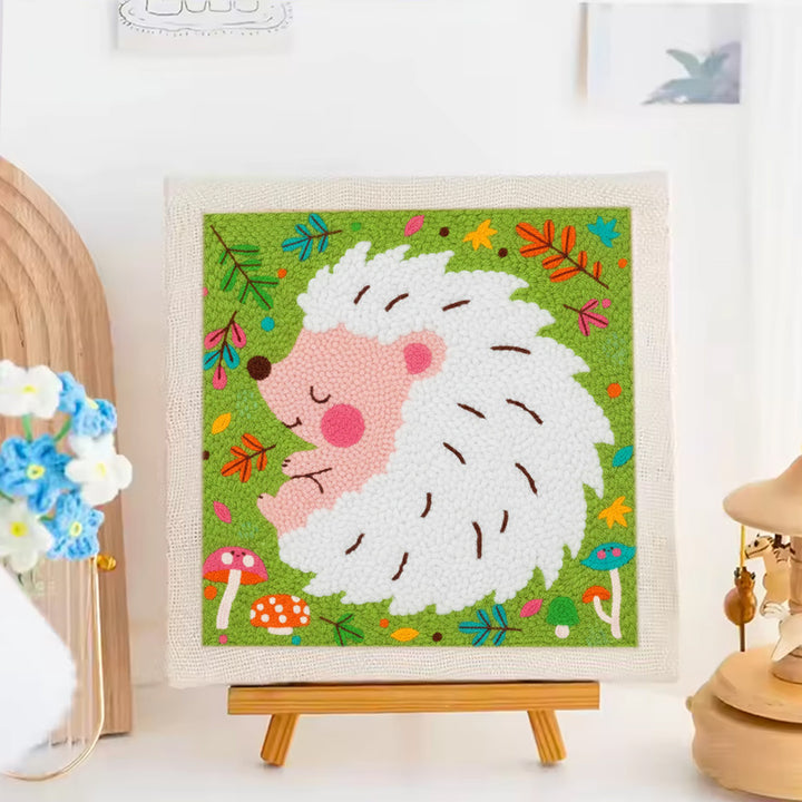 White Hedgehog Punch Needle Embroidery Kits
