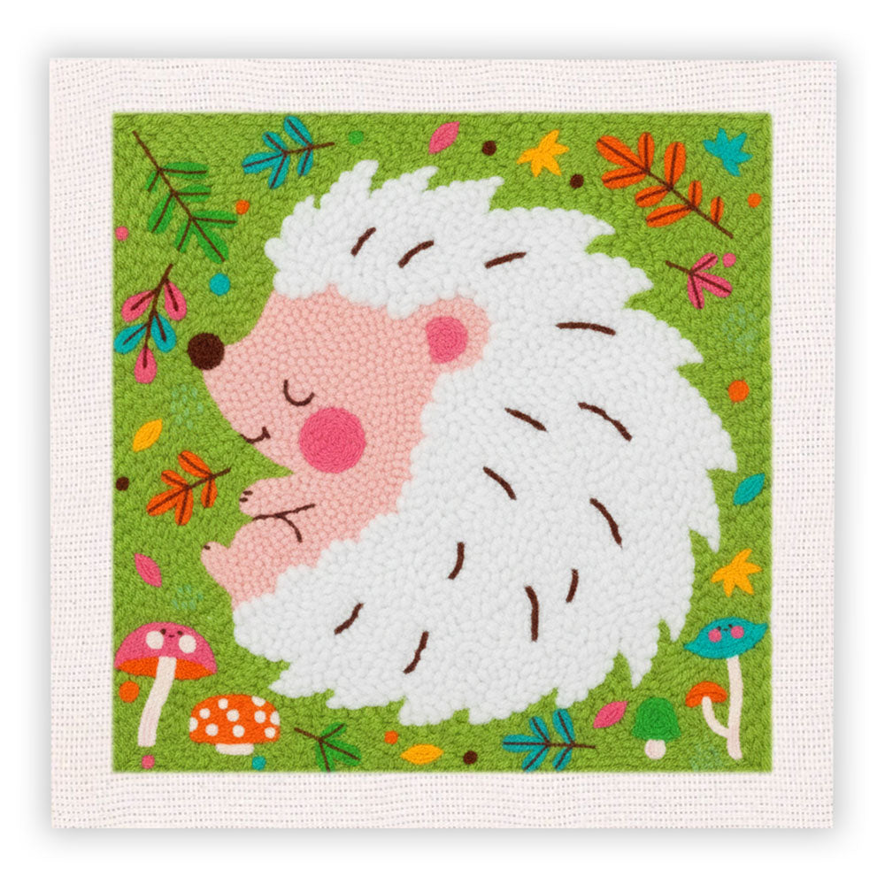 White Hedgehog Punch Needle Embroidery Kits