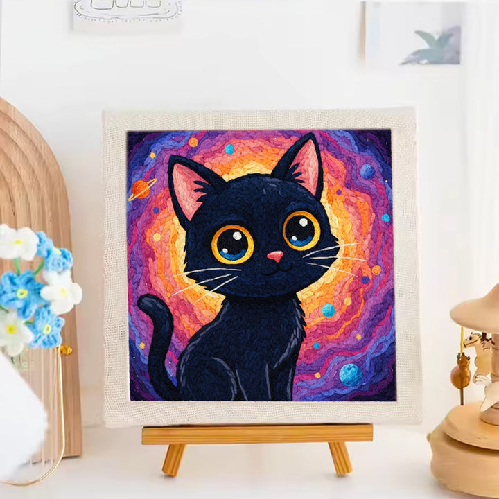 Dreamy Black Cat Punch Needle Embroidery Kits