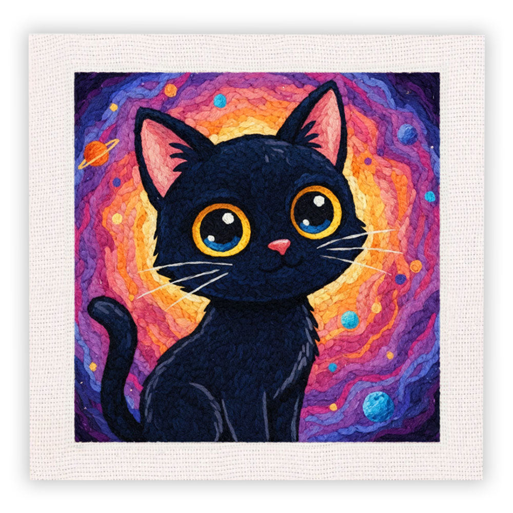 Dreamy Black Cat Punch Needle Embroidery Kits