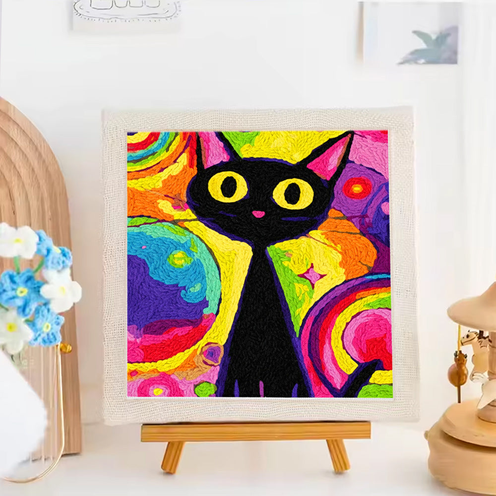 Abstract Black Cat Punch Needle Embroidery Kits