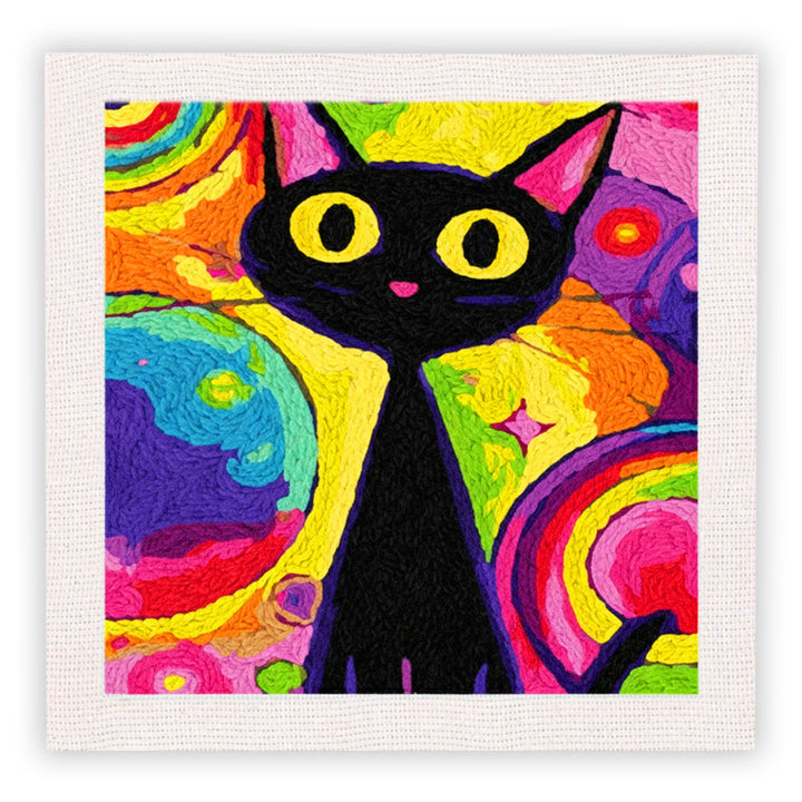 Abstract Black Cat Punch Needle Embroidery Kits