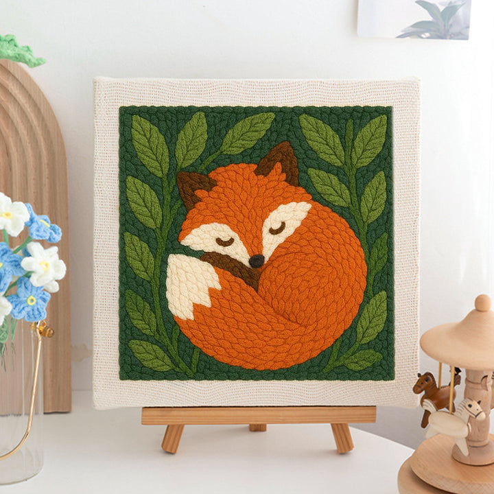Curled-Up Fox Punch Needle Embroidery Kits