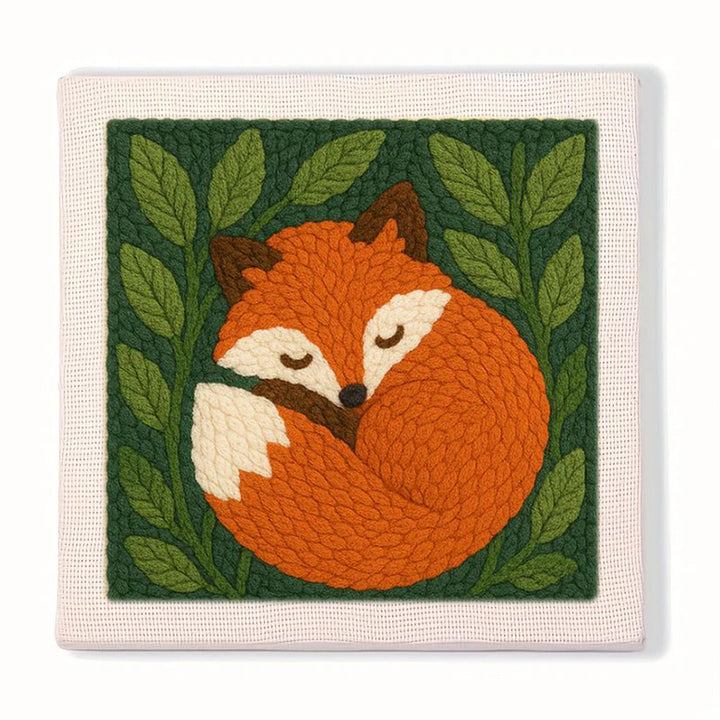 Curled-Up Fox Punch Needle Embroidery Kits