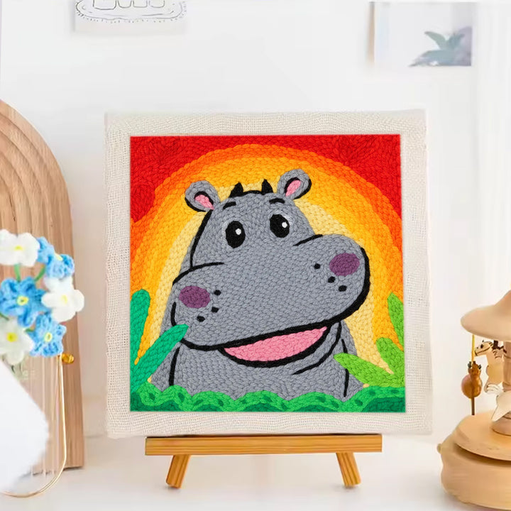 Hippopotamus Portrait Punch Needle Embroidery Kits