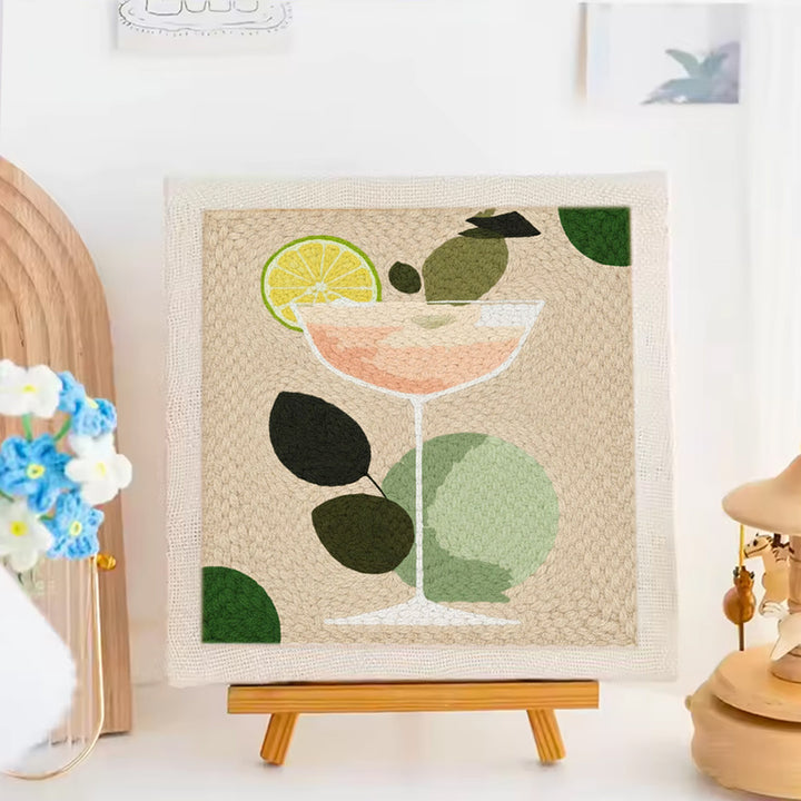 Pink Cocktail Glass Punch Needle Embroidery Kits