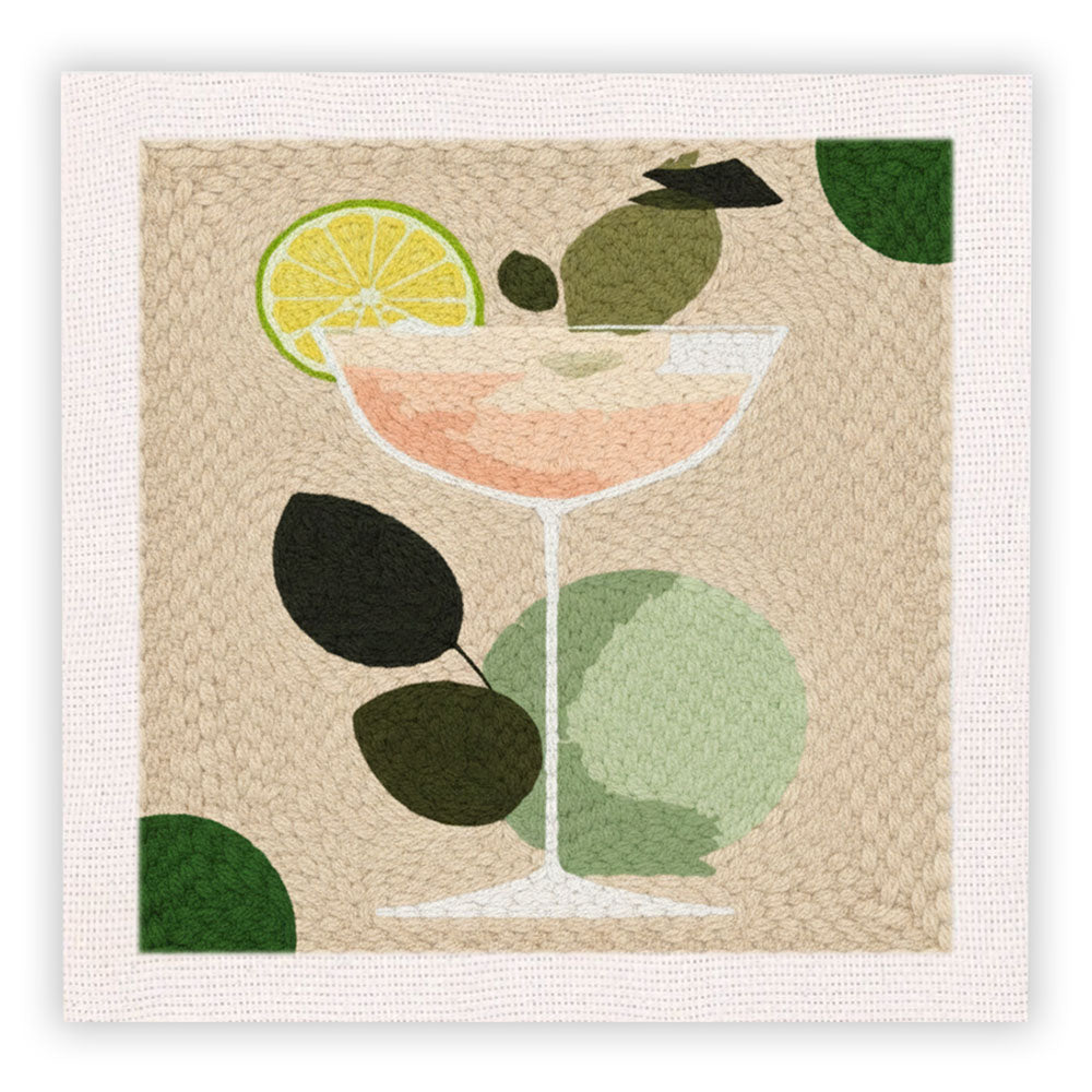 Pink Cocktail Glass Punch Needle Embroidery Kits