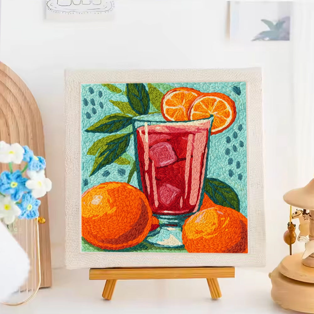Orange Red Fruit Wine Punch Needle Embroidery Kits